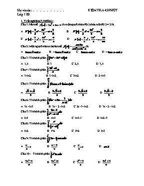 Kiểm tra 45 phút môn Toán khối 12